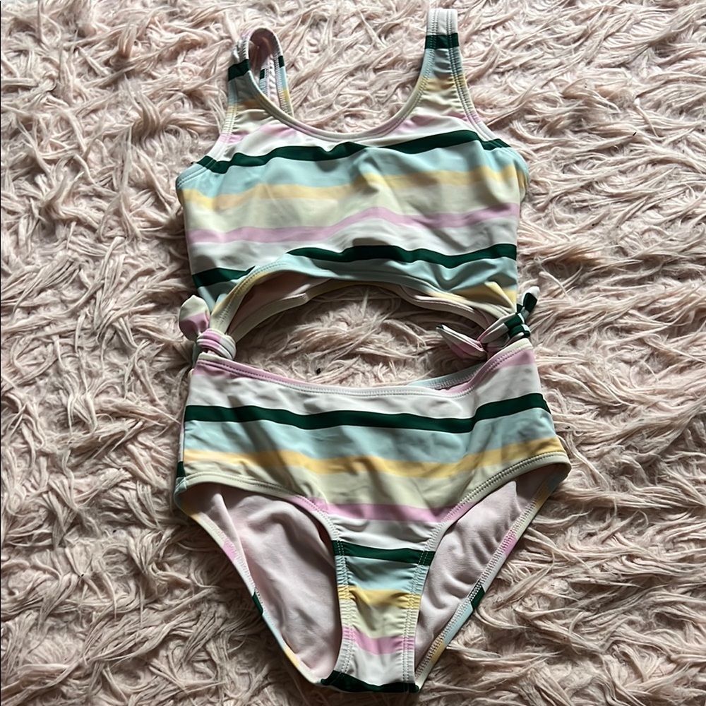 Target Kids Multi-Color Striped One Piece Cutout Swimsuit